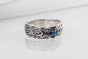 Handcrafted 925 silver Viking ring with Ravens and unique ornament, ancient norse jewelry - vikingworkshop