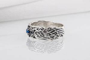 Handcrafted 925 silver Viking ring with Ravens and unique ornament, ancient norse jewelry - vikingworkshop