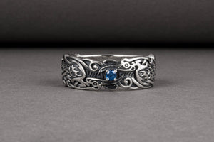 Handcrafted 925 silver Viking ring with Ravens and unique ornament, ancient norse jewelry - vikingworkshop