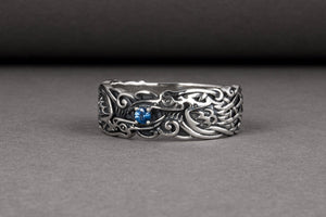 Handcrafted 925 silver Viking ring with Ravens and unique ornament, ancient norse jewelry - vikingworkshop