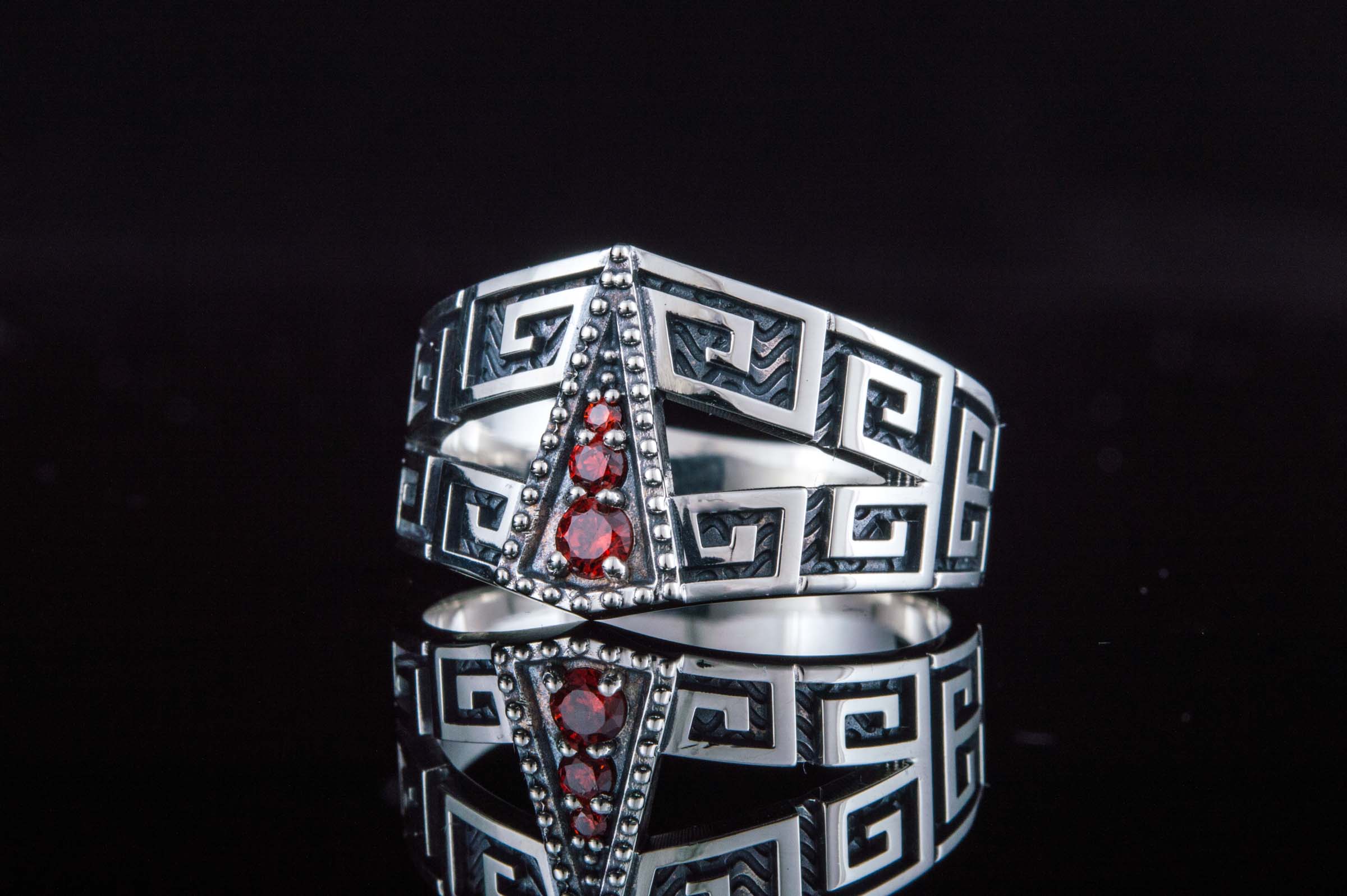 Ring with Ornament and Cubic Zirconia Sterling Silver Jewelry - vikingworkshop