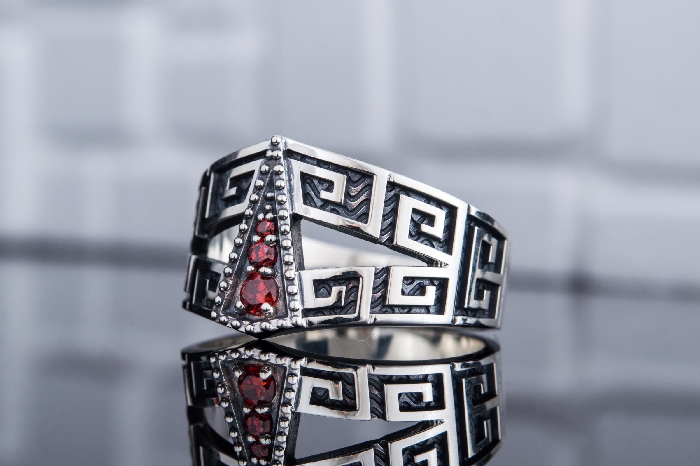 Ring with Ornament and Cubic Zirconia Sterling Silver Jewelry - vikingworkshop