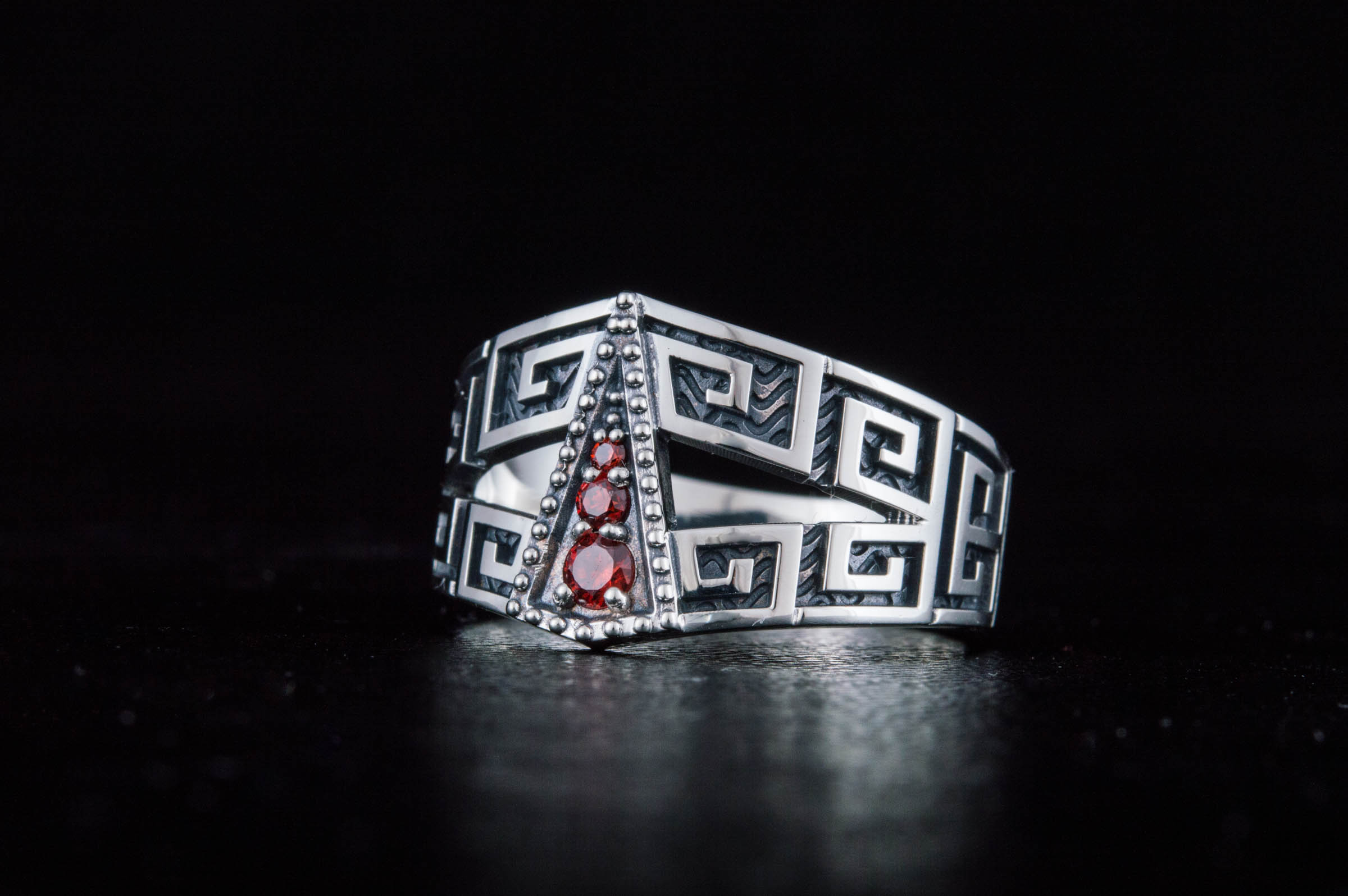 Ring with Ornament and Cubic Zirconia Sterling Silver Jewelry - vikingworkshop