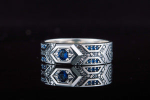 Ring with Blue Cubic Zirconia Sterling Silver Jewelry - vikingworkshop