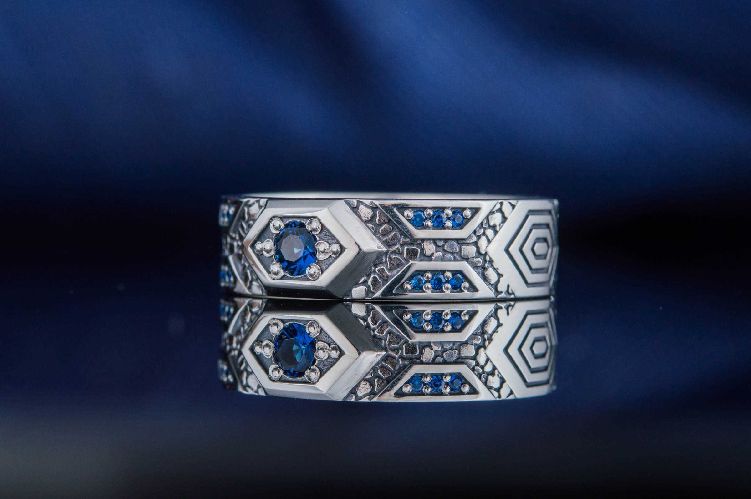 Ring with Blue Cubic Zirconia Sterling Silver Jewelry - vikingworkshop