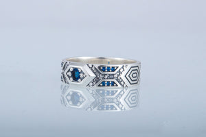 Ring with Blue Cubic Zirconia Sterling Silver Jewelry - vikingworkshop