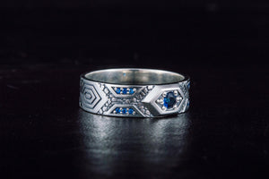 Ring with Blue Cubic Zirconia Sterling Silver Jewelry - vikingworkshop