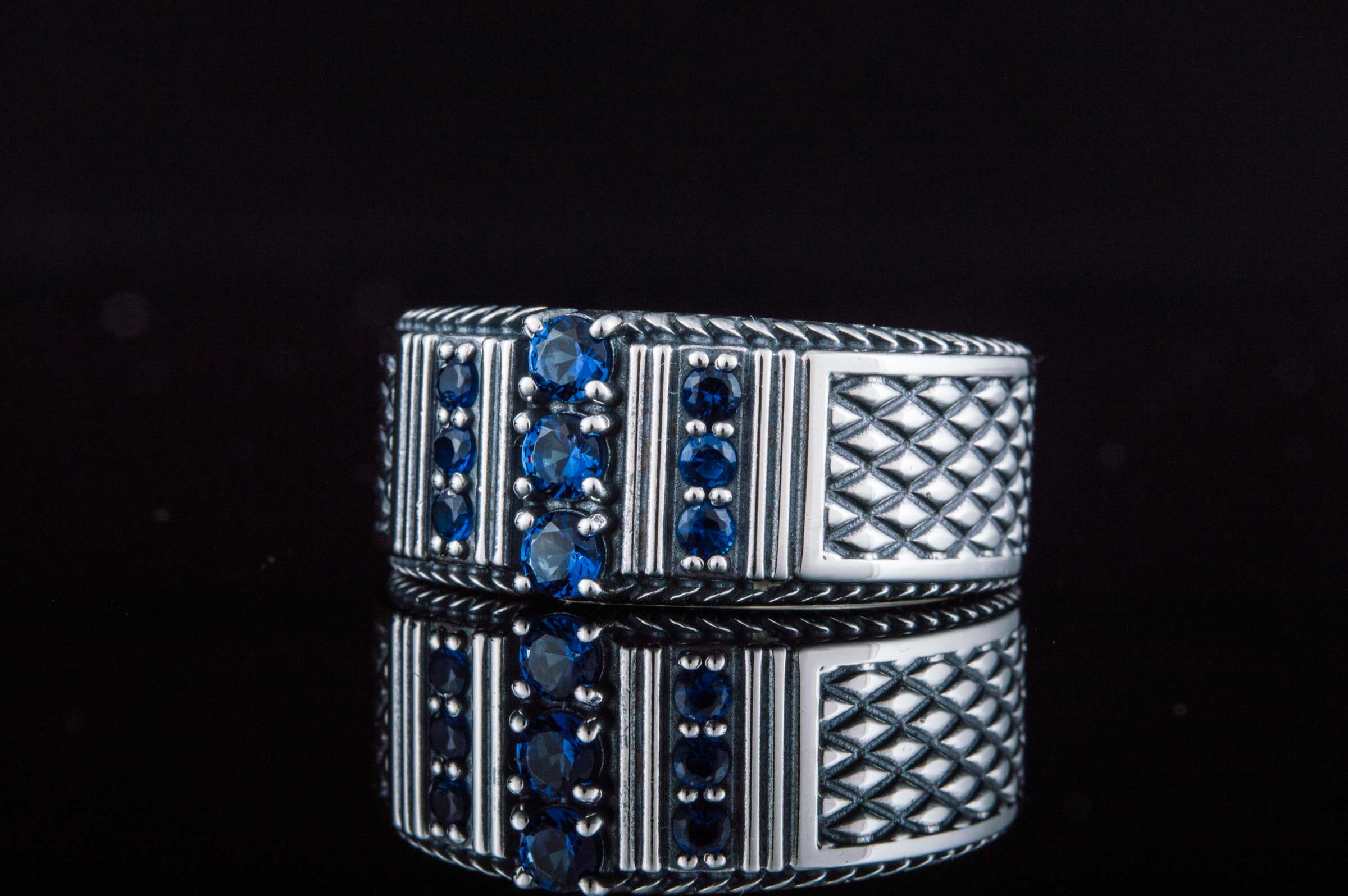 Ring with Blue Gems Sterling Silver Handmade Jewelry - vikingworkshop