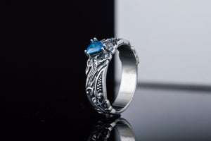 Ornament Ring with Blue Gem Sterling Silver Jewelry - vikingworkshop