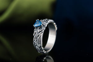 Ornament Ring with Blue Gem Sterling Silver Jewelry - vikingworkshop