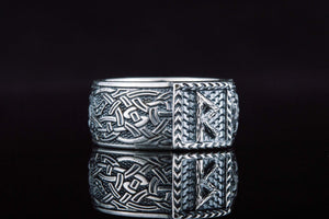 Viking Ring with Raido Rune and Norse Ornament Sterling Silver Jewelry - vikingworkshop