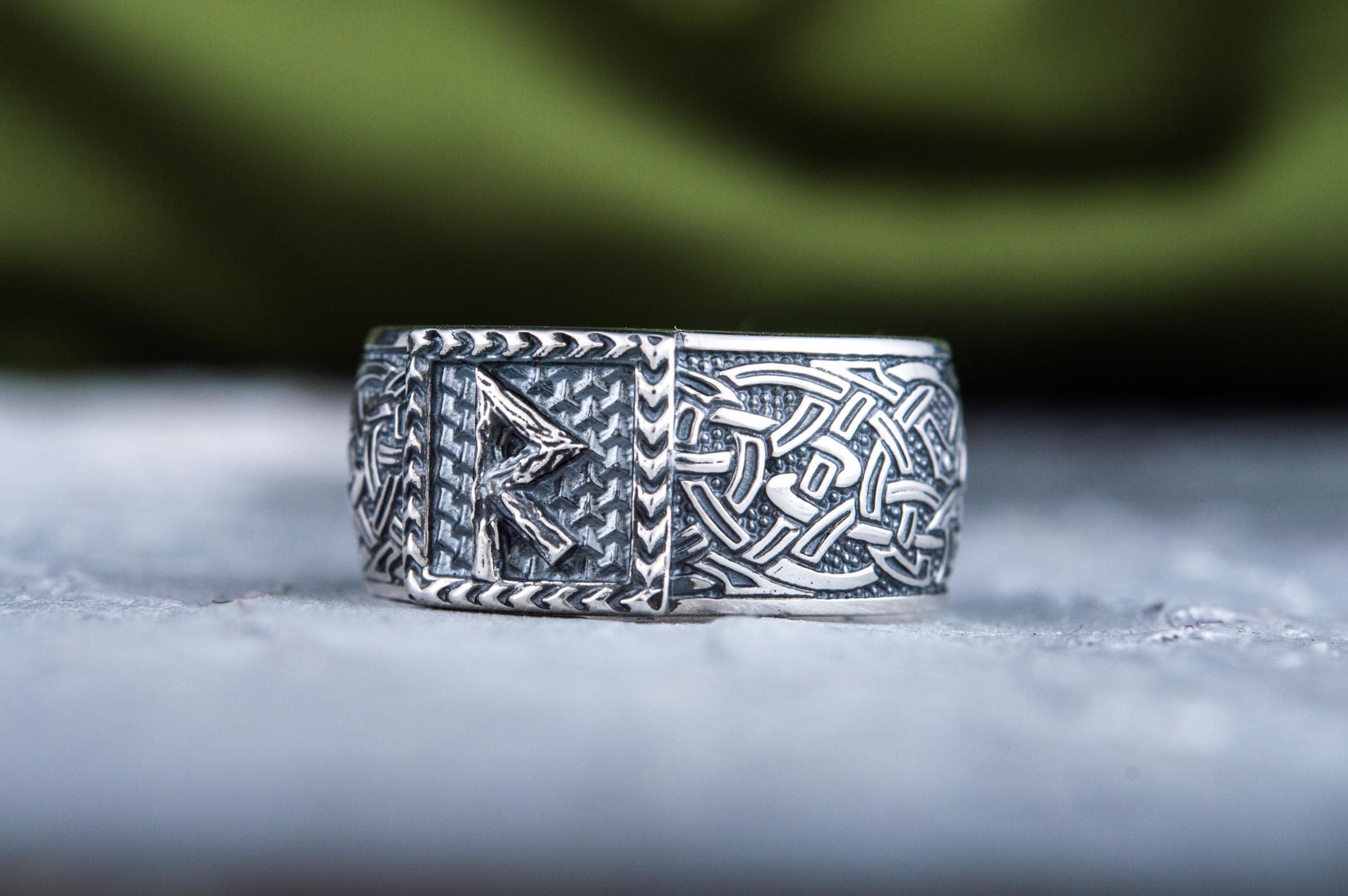 Viking Ring with Raido Rune and Norse Ornament Sterling Silver Jewelry - vikingworkshop