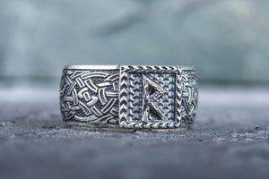 Viking Ring with Raido Rune and Norse Ornament Sterling Silver Jewelry - vikingworkshop