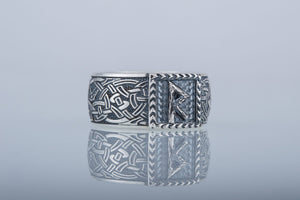 Viking Ring with Raido Rune and Norse Ornament Sterling Silver Jewelry - vikingworkshop