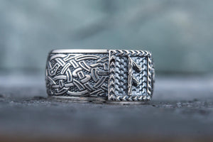 Viking Ring with Ansuz Rune and Norse Ornament Sterling Silver Jewelry - vikingworkshop