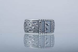 Viking Ring with Ansuz Rune and Norse Ornament Sterling Silver Jewelry - vikingworkshop