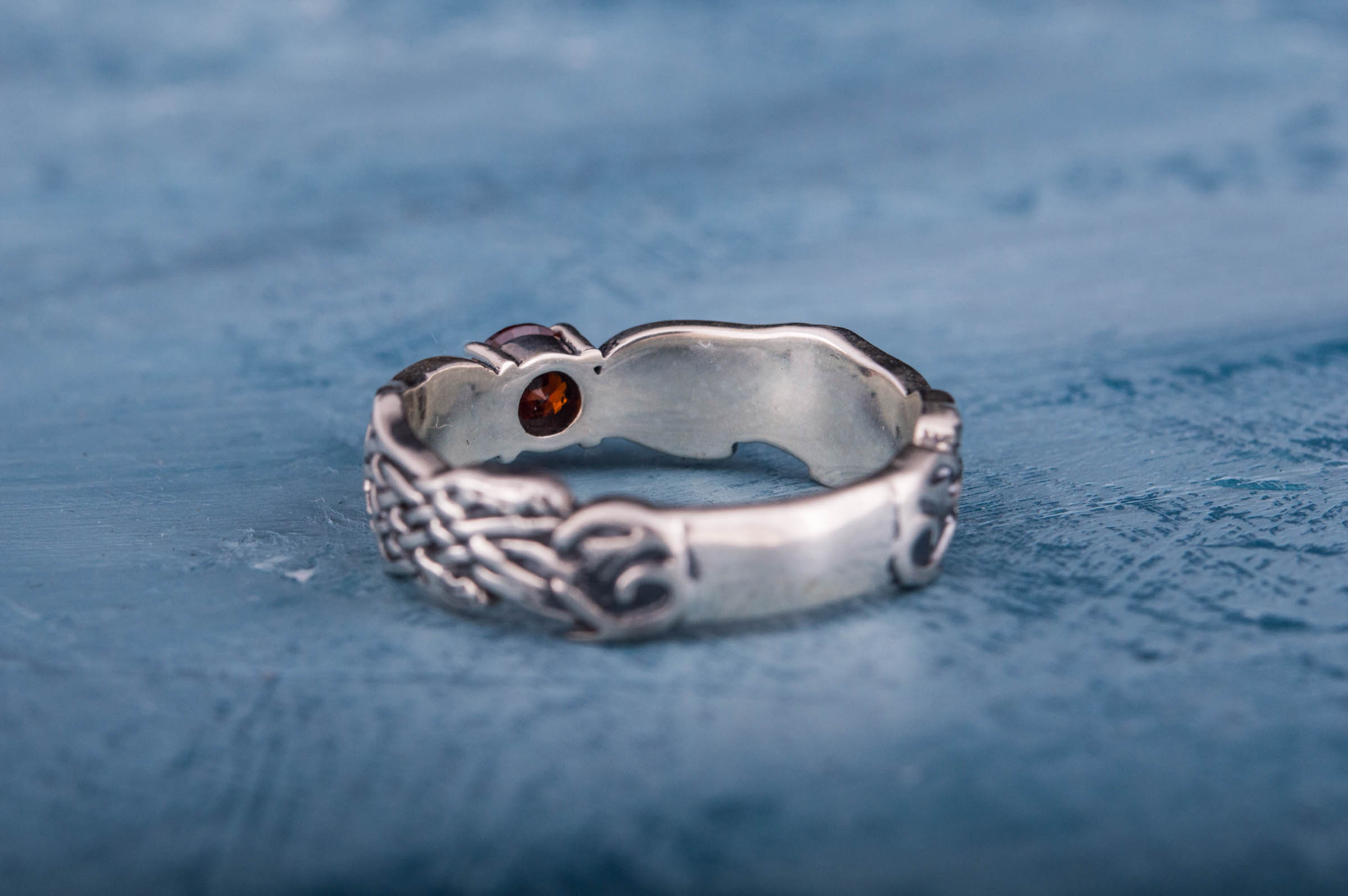 Viking Ring with CZ and Norse Ornament Sterling Silver Viking Jewelry - vikingworkshop