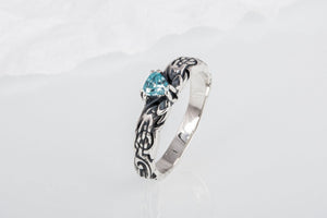 Ring with Viking Ornament and Blue CZ Sterling Silver Jewelry - vikingworkshop