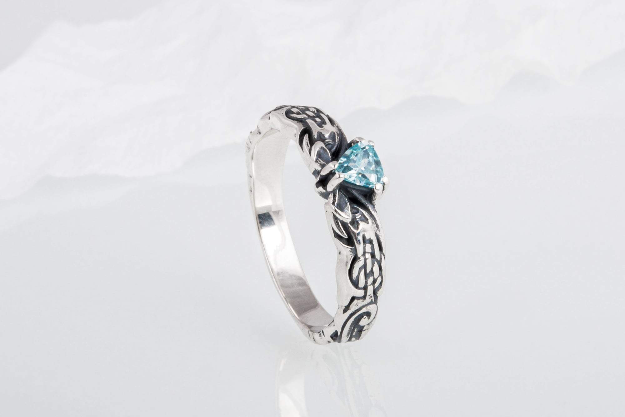 Ring with Viking Ornament and Blue CZ Sterling Silver Jewelry - vikingworkshop