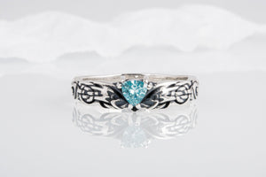 Ring with Viking Ornament and Blue CZ Sterling Silver Jewelry - vikingworkshop