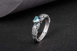 Ring with Viking Ornament and Blue CZ Sterling Silver Jewelry - vikingworkshop