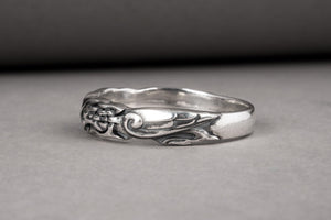 Handmade 925 silver Viking ring with ravens and brutal ancient ornament, unique jewelry - vikingworkshop