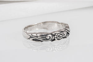 Handmade 925 silver Viking ring with ravens and brutal ancient ornament, unique jewelry - vikingworkshop