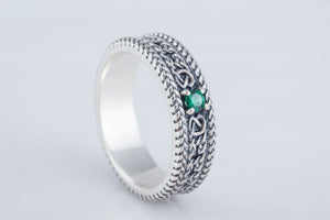 Ornament Ring with Gem Sterling Silver Handcrafted Jewelry - vikingworkshop