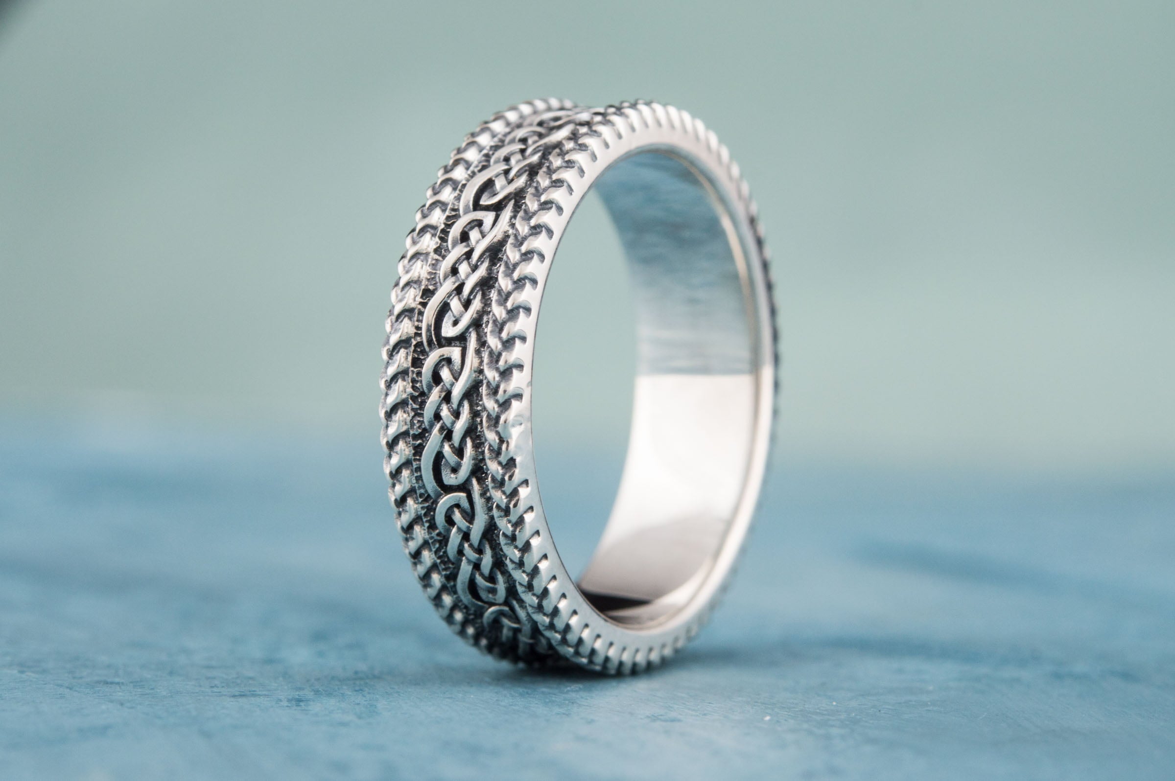 Ring with Ornament Sterling Silver Handcrafted Viking Jewelry - vikingworkshop