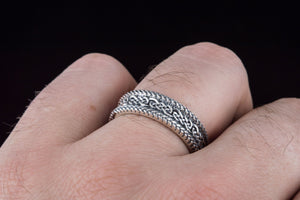 Ring with Ornament Sterling Silver Handcrafted Viking Jewelry - vikingworkshop