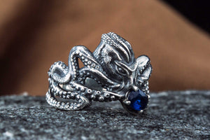 Spider Ring with Cubic Zirconia Sterling Silver Handmade Jewelry - vikingworkshop