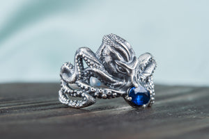 Spider Ring with Cubic Zirconia Sterling Silver Handmade Jewelry - vikingworkshop