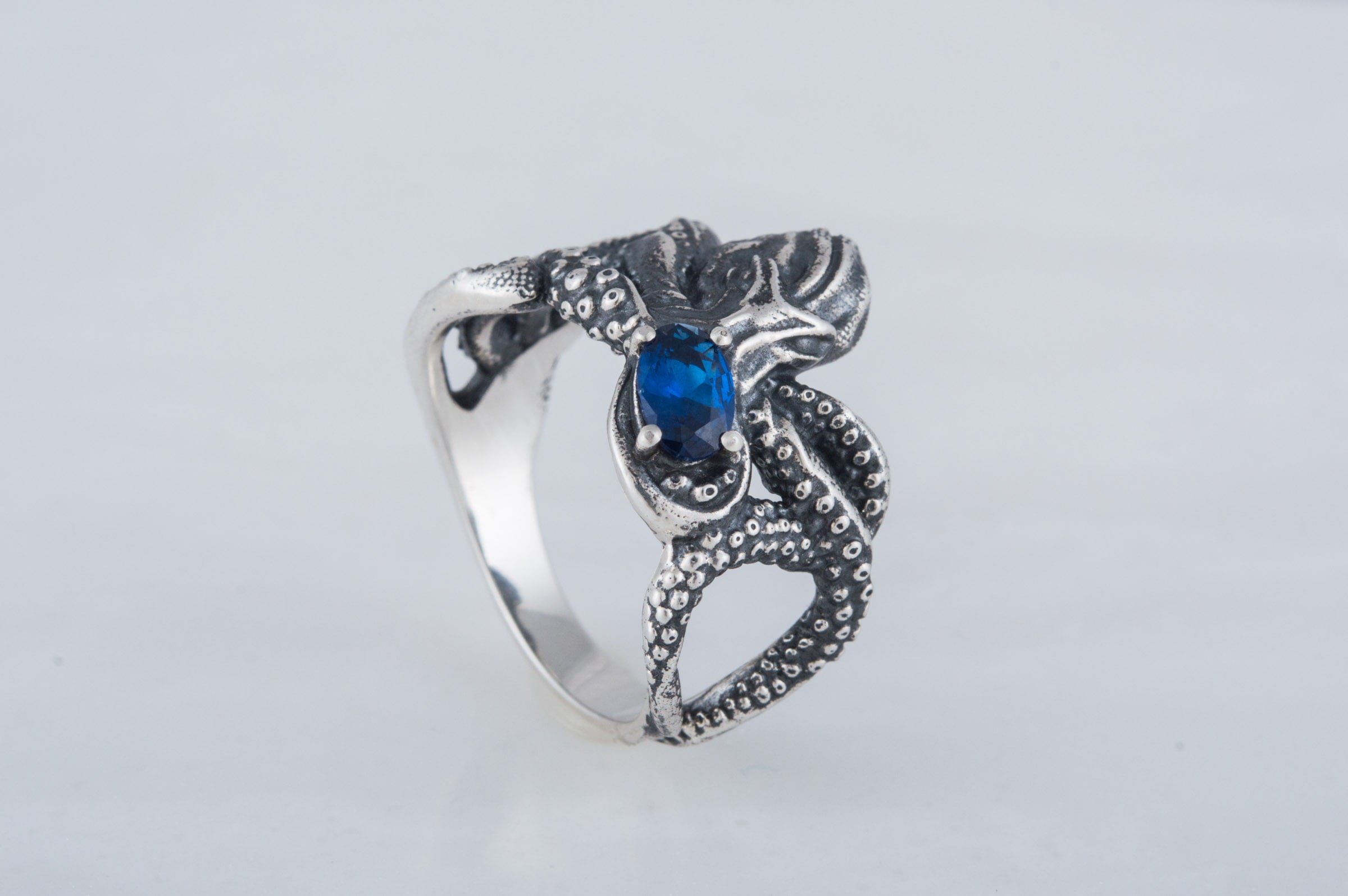 Spider Ring with Cubic Zirconia Sterling Silver Handmade Jewelry - vikingworkshop