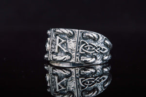 925 Silver Ring with Raido rune and celtic ornament, unique handmade jewelry - vikingworkshop