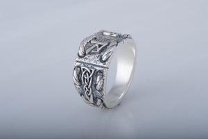 925 Silver Ring with Raido rune and celtic ornament, unique handmade jewelry - vikingworkshop