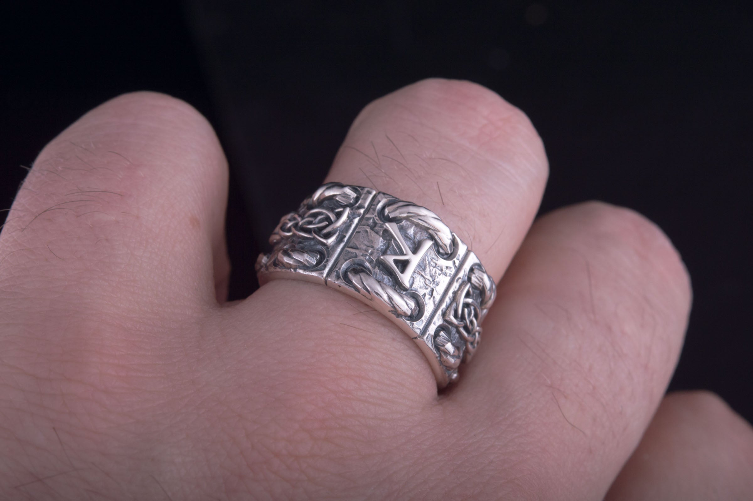 925 Silver Ring with Raido rune and celtic ornament, unique handmade jewelry - vikingworkshop