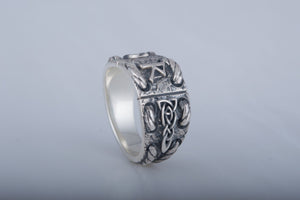 925 Silver Ring with Raido rune and celtic ornament, unique handmade jewelry - vikingworkshop