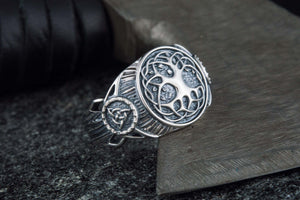 Yggdrasil Symbol Ring Sterling Silver Handmade Viking Jewelry - vikingworkshop