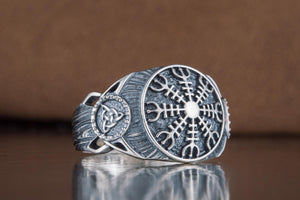 Helm of Awe Symbol Ring Sterling Silver Handmade Viking Jewelry - vikingworkshop