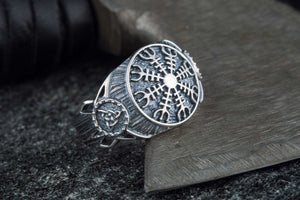 Helm of Awe Symbol Ring Sterling Silver Handmade Viking Jewelry - vikingworkshop