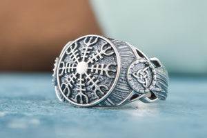 Helm of Awe Symbol Ring Sterling Silver Handmade Viking Jewelry - vikingworkshop