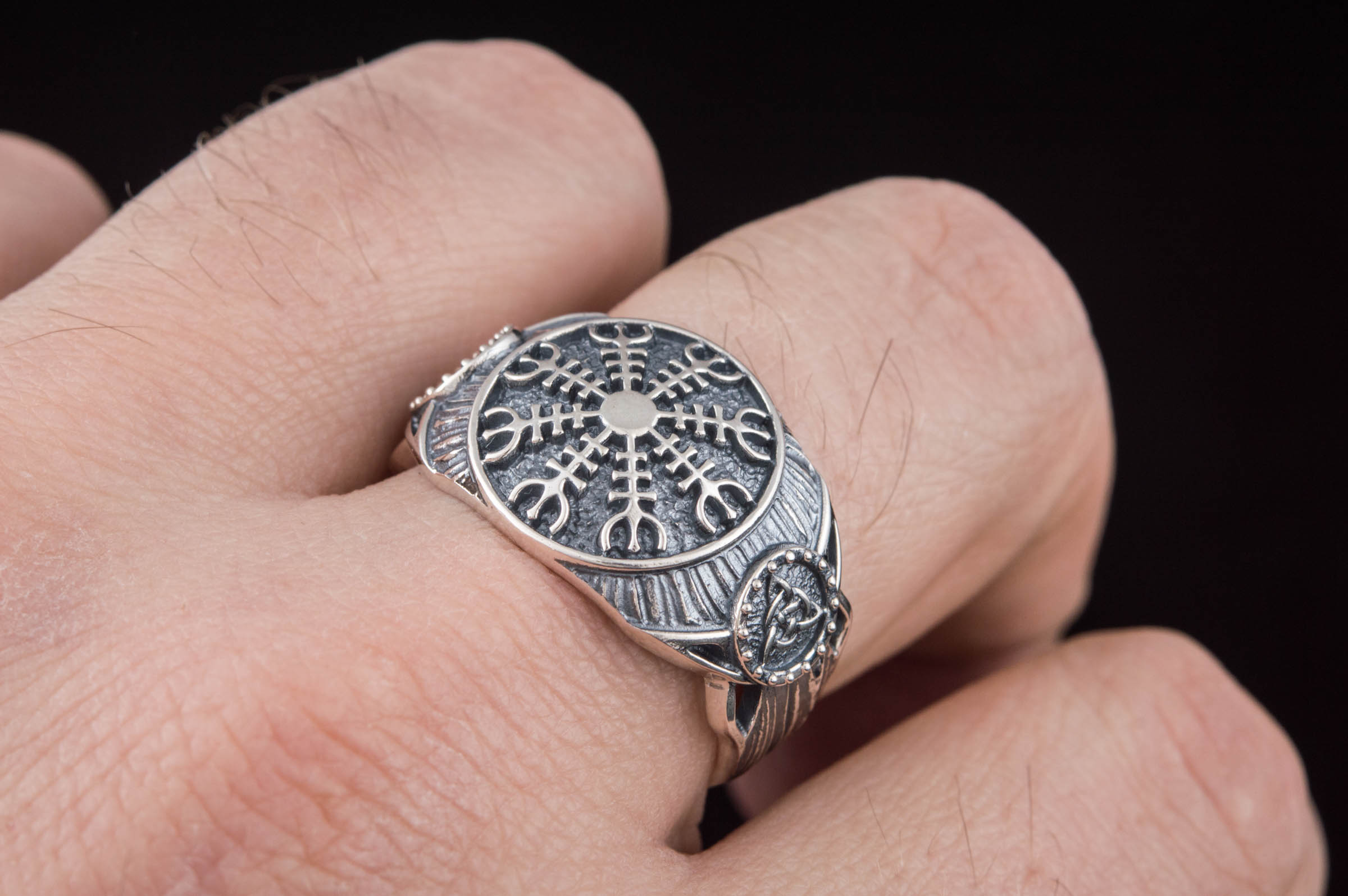 Helm of Awe Symbol Ring Sterling Silver Handmade Viking Jewelry - vikingworkshop