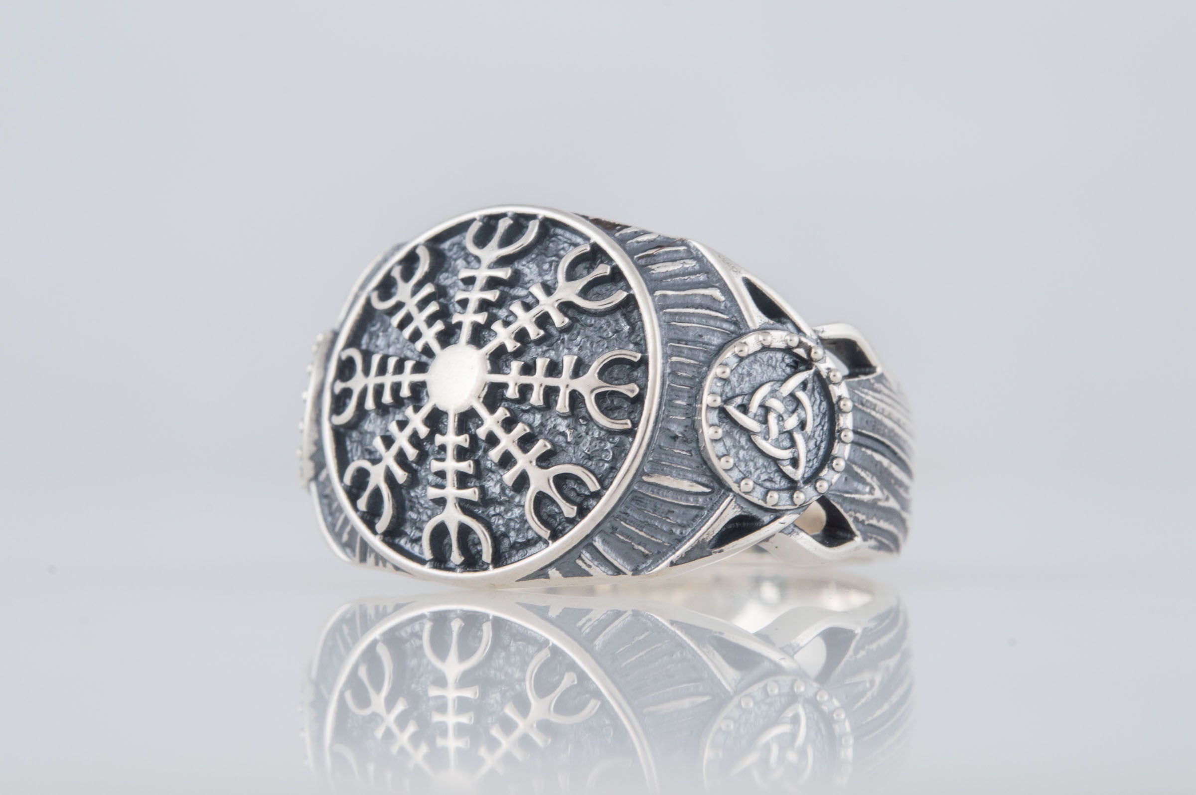 Helm of Awe Symbol Ring Sterling Silver Handmade Viking Jewelry - vikingworkshop