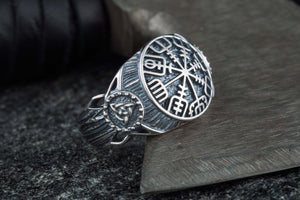 Vegvisir Symbol Ring Sterling Silver Handmade Viking Jewelry - vikingworkshop