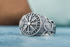 Vegvisir Symbol Ring Sterling Silver Handmade Viking Jewelry - vikingworkshop