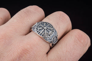 Vegvisir Symbol Ring Sterling Silver Handmade Viking Jewelry - vikingworkshop