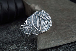 Valknut Symbol Ring Sterling Silver Handmade Viking Jewelry - vikingworkshop