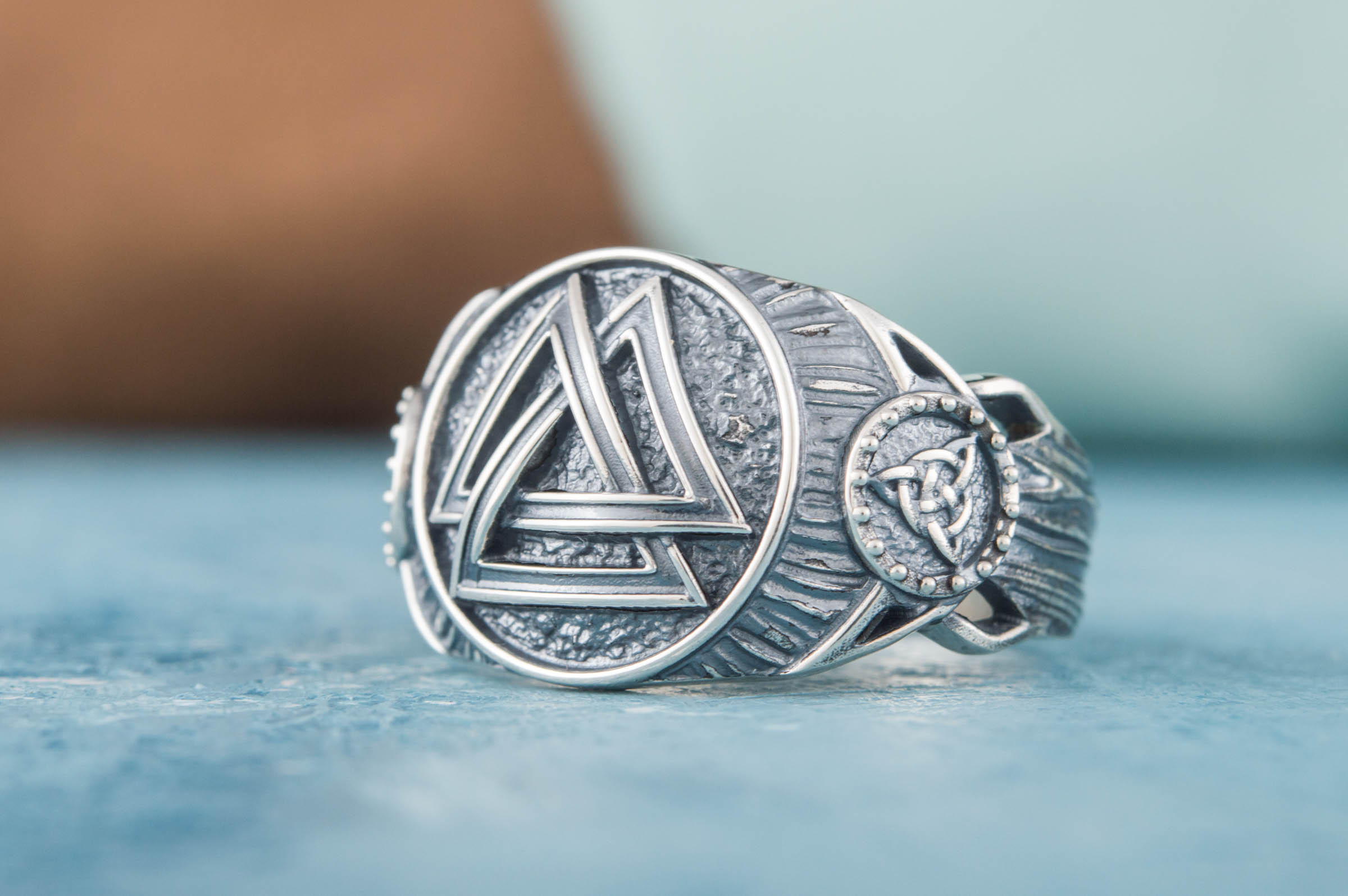 Valknut Symbol Ring Sterling Silver Handmade Viking Jewelry - vikingworkshop