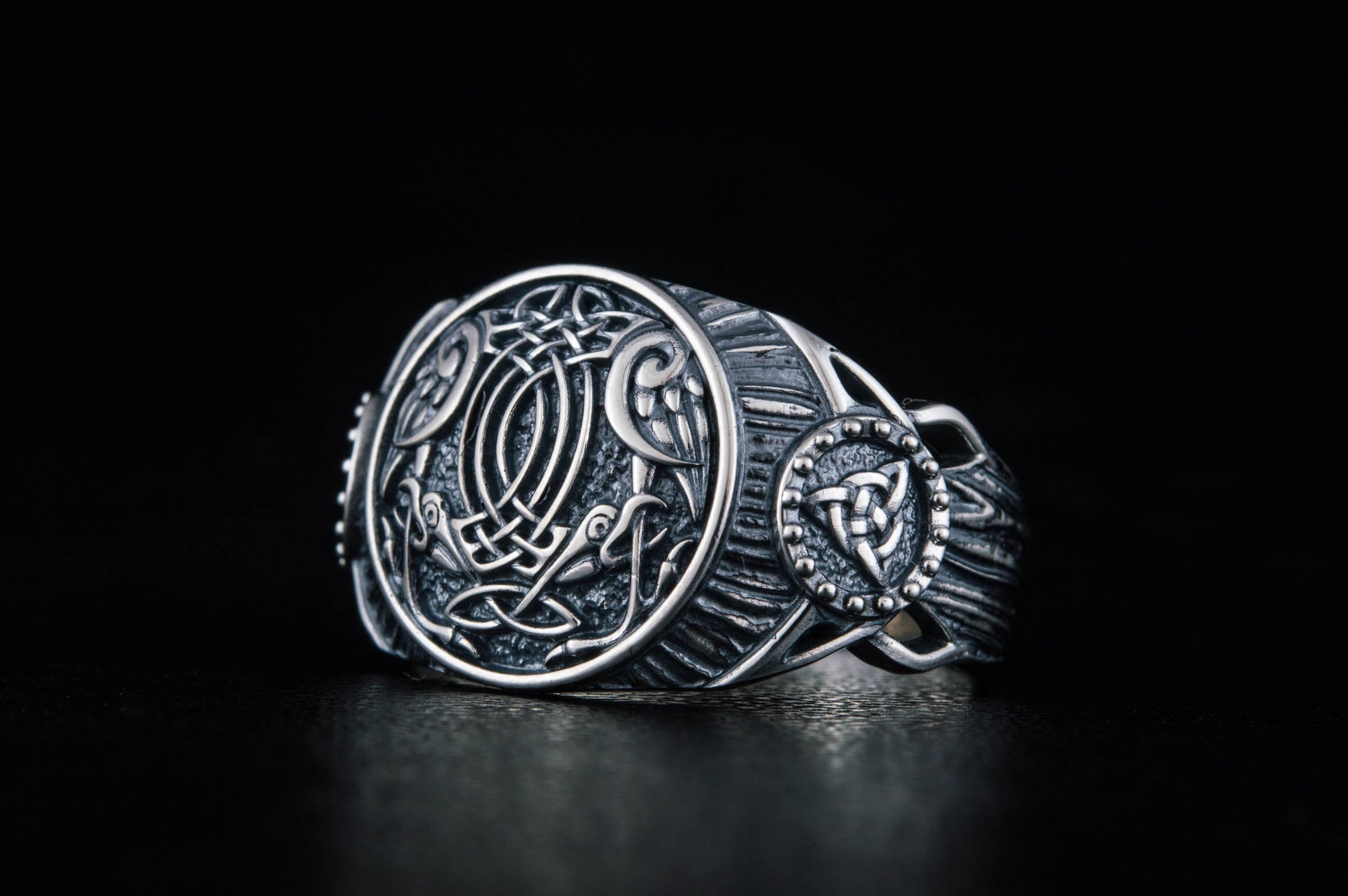 Raven Symbol Ring Sterling Silver Handmade Viking Jewelry - vikingworkshop