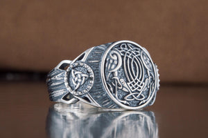 Raven Symbol Ring Sterling Silver Handmade Viking Jewelry - vikingworkshop